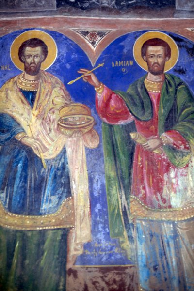 Saints Cosmas og Damian, klosteret Megalo Sotiris, Symi-øen, Grækenland (foto) af J.B. and Brown J. Rowbotham