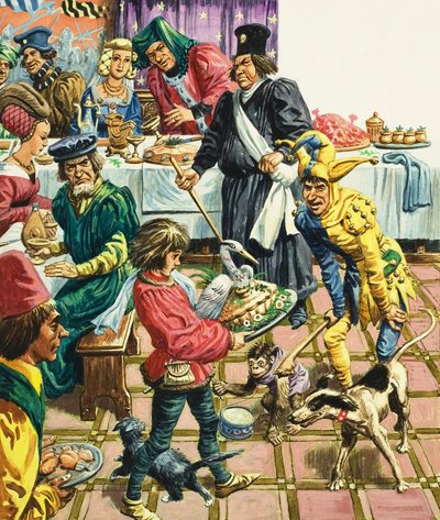 A Medieval Banquet (gouache på papir) af C.L. Doughty