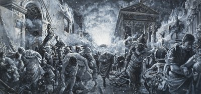 En bys ødelæggelse (gouache på papir) af C.L. Doughty
