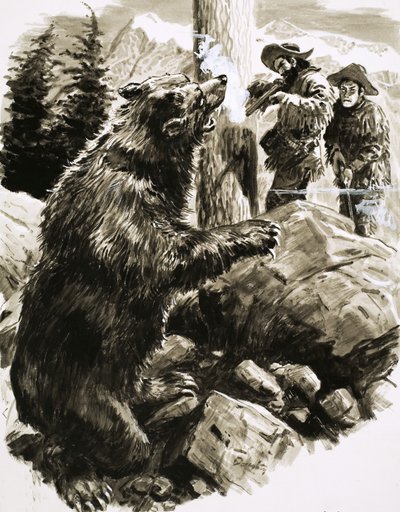 Amerikansk grizzlybjørn bliver skudt af pelsjægere af C.L. Doughty