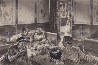 Engelske romere spiser i triclinium (gouache på papir) af C.L. Doughty
