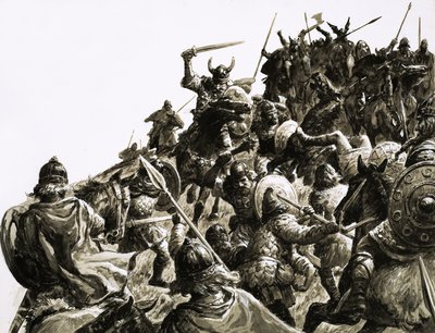 Danske vikinger angriber de britiske styrker under kong Alfred af C.L. Doughty