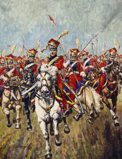 Fransk kavaleriangreb (olie på lærred) af C.L. Doughty