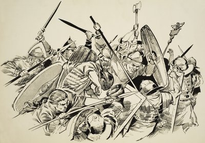 Gallere mod romere (gouache på papir) af C.L. Doughty