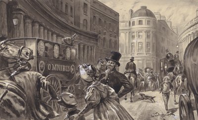 Hestedrevet omnibus, London (gouache på papir) af C.L. Doughty