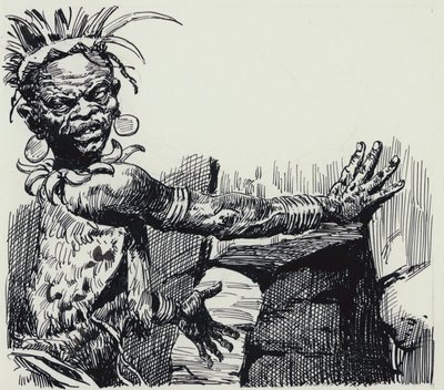 Illustration til King Solomons Mines (gouache på papir) af C.L. Doughty