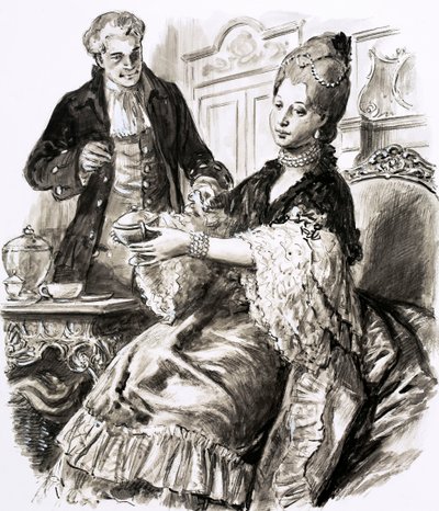 Josiah Wedgwood med dronning Charlotte (gouache på papir) af C.L. Doughty