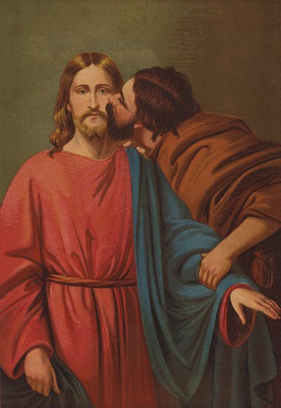 Judas forråder med et kys (farvelitografi) af C.M. Gonne