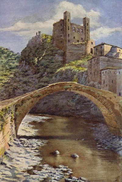 Castel Doria, Dolceacqua (farve litho) af C.T.G. Formili