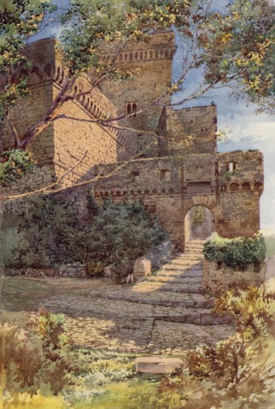 Slottet Sermoneta (farve litho) af C.T.G. Formili