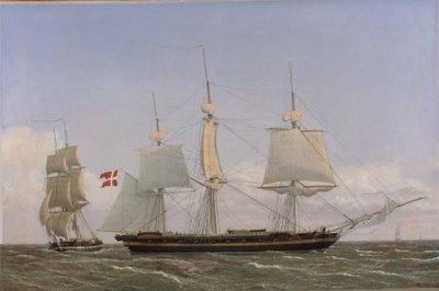 En dansk korvette lægger sig til for at konferere med en dansk brig: Scenen foregår i vestindiske farvande af Christoffer Wilhelm Eckersberg