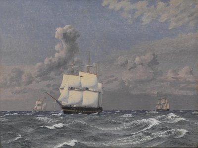 En fregat og nogle andre skibe på krydstogt af Christoffer Wilhelm Eckersberg