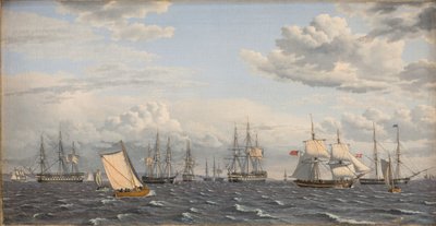 En russisk flåde for anker ved Helsingør af Christoffer Wilhelm Eckersberg