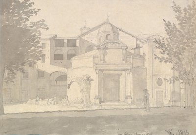 Et afsnit af Via Sacra, Rom The Church of Saints Cosmas and Damian, 1814-15. af Christoffer Wilhelm Eckersberg