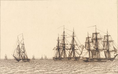 En brig sejlende. Illustration til "Linearperspectiven", Tavle IXb af Christoffer Wilhelm Eckersberg