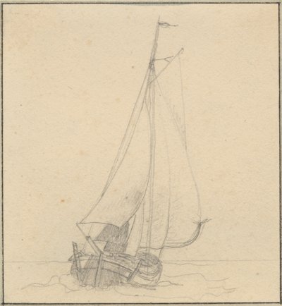 En jagt under sejl set forfra. af Christoffer Wilhelm Eckersberg