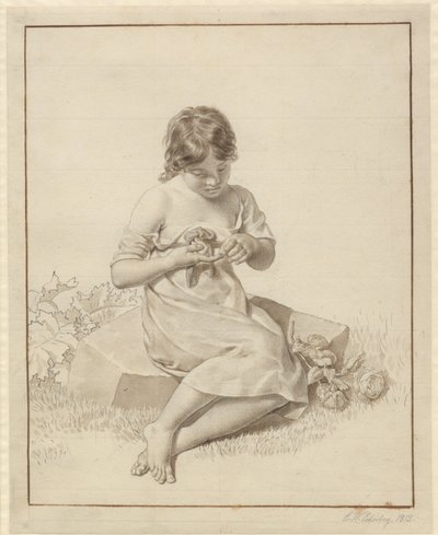 En lille pige, der har stukket sin finger på en rosentorn af Christoffer Wilhelm Eckersberg