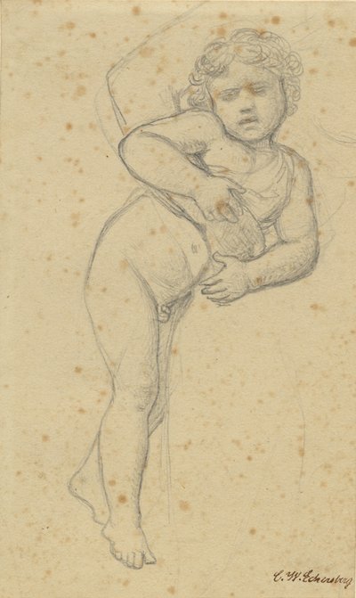 En nøgen dreng støtter sig mod sin moders knæ. af Christoffer Wilhelm Eckersberg