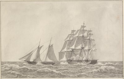 En skonnert, som undløber en forfølgende fregat af Christoffer Wilhelm Eckersberg