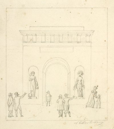 En triumfbue i forgrunden staffagefigurer af Christoffer Wilhelm Eckersberg
