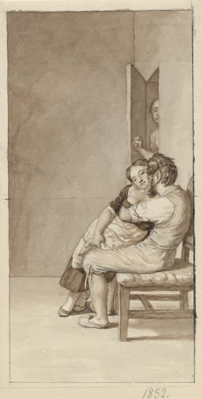 Et par belures af en kvinde i en halvåben dør af Christoffer Wilhelm Eckersberg