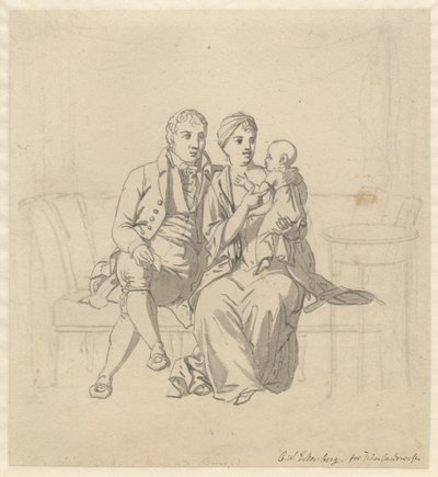 Et ungt ægtepar siddende i en sofa, hun med et barn på armen af Christoffer Wilhelm Eckersberg