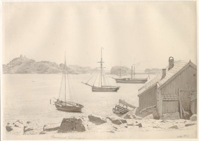 Frederiksværn havn ved Larviksfjorden, Norge. af Christoffer Wilhelm Eckersberg