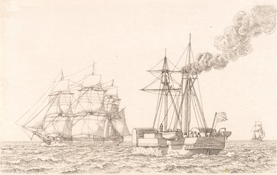 Hjuldamper og sejlskib af Christoffer Wilhelm Eckersberg