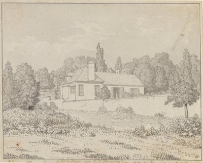Jean Jacques Rousseaus hus i paladshaven ved Ermenonville af Christoffer Wilhelm Eckersberg