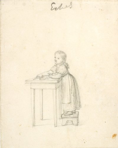 Lille pige stående på en skammel ved et bord af Christoffer Wilhelm Eckersberg