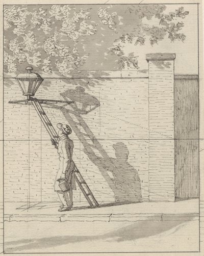 Lineært perspektiv som anvendt i maleri - plade VI. Gadelampen på havemuren, dagslys af Christoffer Wilhelm Eckersberg