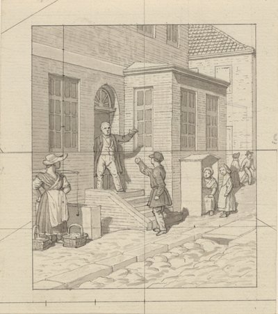 Linearperspectiven, anvendt paa Malerkunsten - Tavle VII, 2 -Skænderi på gadetrappen. af Christoffer Wilhelm Eckersberg