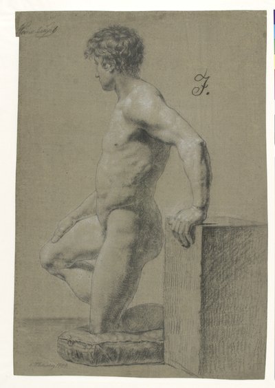 Mandlig knælende modelfigur, profil til venstre af Christoffer Wilhelm Eckersberg