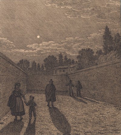 Måneskin over en vej. Illustration til "Linearperspectiven", Tavle IV af Christoffer Wilhelm Eckersberg