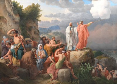Moses lader Det Røde Hav vende tilbage og Faraos hær oversvømmes af Christoffer Wilhelm Eckersberg