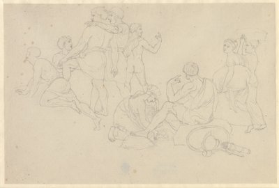 Moses lader Det røde Hav træde tilbage og Faraos hær oversvømme - studie til israelitter efter vandringen gennem Det røde Hav af Christoffer Wilhelm Eckersberg