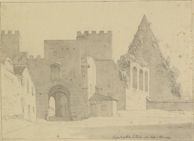 Prospekt af Porta S.Paolo og Piramide di Caio Cestio set fra bysiden, Rom. af Christoffer Wilhelm Eckersberg