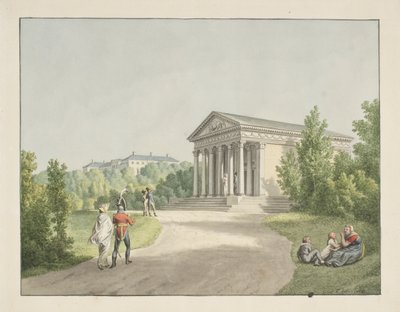 Prospekt fra Frederiksberg have ved slottet og Apistemplet af Christoffer Wilhelm Eckersberg