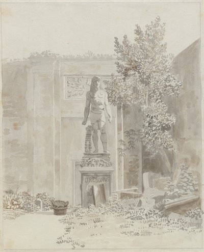 Romersk antik statue i egyptisk stil, antageligt i Palazzo Barberinis have af Christoffer Wilhelm Eckersberg