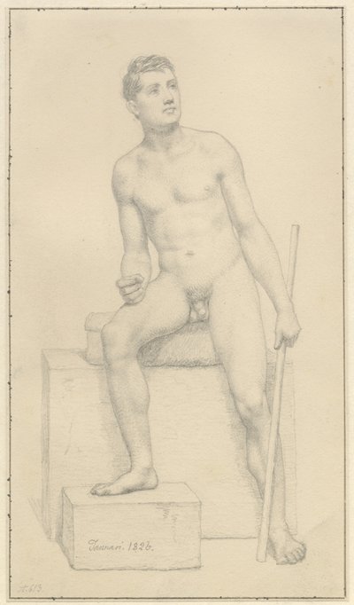 Siddende nøgen mandlig model. af Christoffer Wilhelm Eckersberg