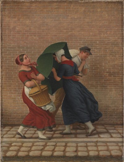 Gadebillede i blæsende og regnfuldt vejr af Christoffer Wilhelm Eckersberg