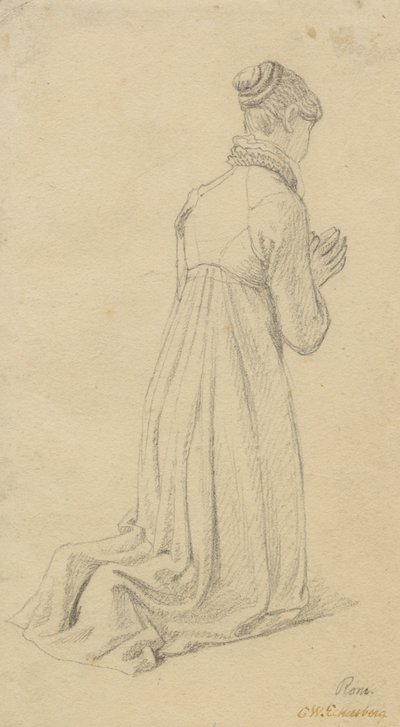 Studie af en knælende kvinde. af Christoffer Wilhelm Eckersberg