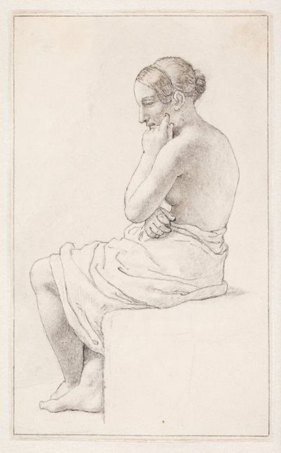 Studie af en siddende halvnøgen kvinde af Christoffer Wilhelm Eckersberg