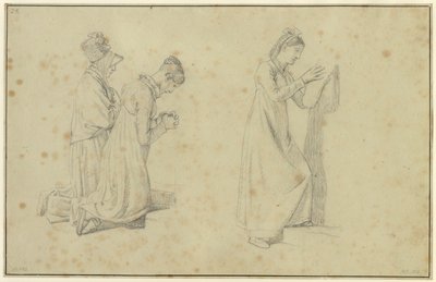 Studie af en stående og to knælende kvindefigurer af Christoffer Wilhelm Eckersberg