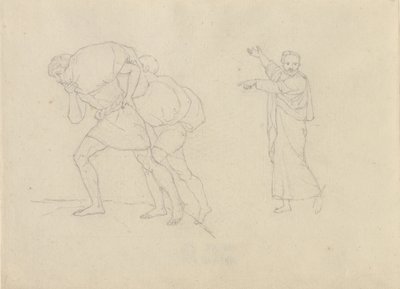 Studie af to mænd, belæsset med byrder på vej op ad et bjerg af Christoffer Wilhelm Eckersberg