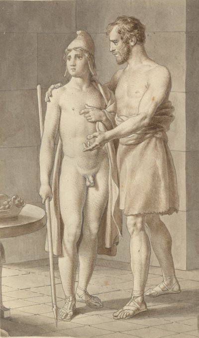 Telemachos møder Odysseus forklædt som tigger hos hyrden Eumaios - Odysseus; fragment af hele kompositionen. af Christoffer Wilhelm Eckersberg
