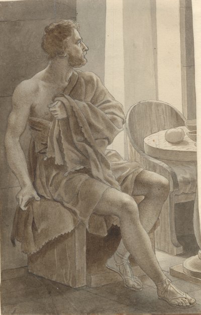Telemachos møder Odysseus forklædt som tigger hos hyrden Eumaios - Odysseus; fragment af hele kompositionen. af Christoffer Wilhelm Eckersberg