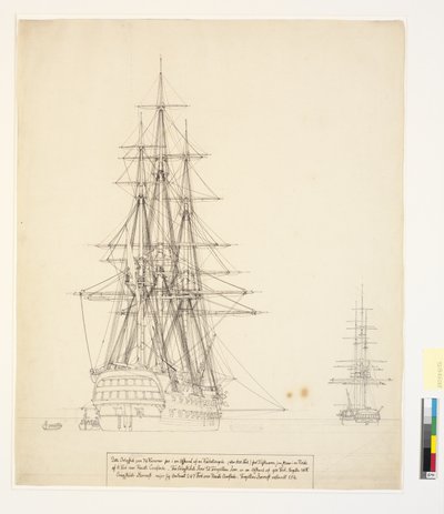 Det russiske Linieskib "Asow" og en Fregat for Anker i Helsingørs Veje af Christoffer Wilhelm Eckersberg