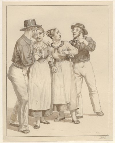 To sømænd gør kur til et par piger. af Christoffer Wilhelm Eckersberg