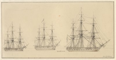 Tre Russiske linieskibe. af Christoffer Wilhelm Eckersberg